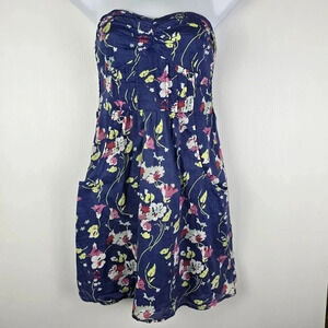 American Eagle 100% Cotton Blue Floral Strapless Mini Dress With Pockets Size 4